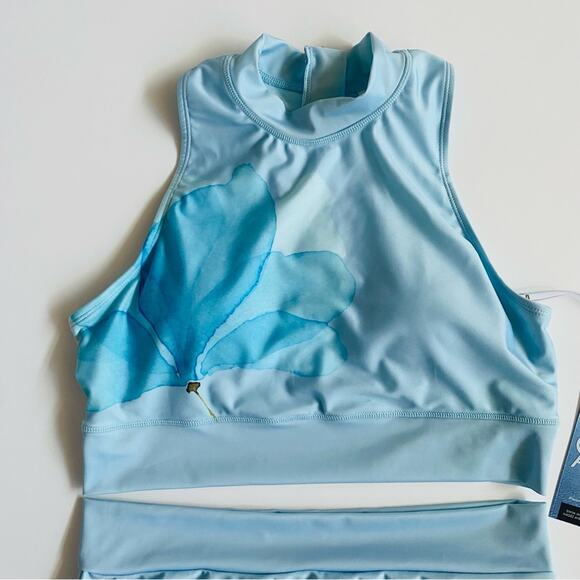 Kyodan | Blue Glass Longline Mock Neck Bikini Watercolor Flower NWT L - Picture 3 of 13